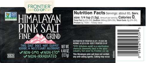 4.48 Frontier Co-op Fine Ground Himalayan Pink Salt, Ounce Bottle, Hand-Mined, Kosher, Non Irradiated, Non ETO
