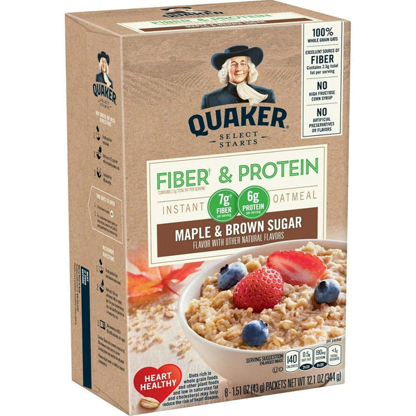 Quaker Instant Oatmeal Fiber&Protein (Previously Weight Control), Maple Brown Sugar, 8-Count Boxes
