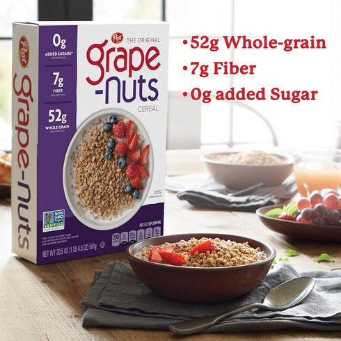 Grape-Nuts 20.5 oz Original Cereal, Crunchy Whole Grain Wheat and Barley, Non-GMO, Box