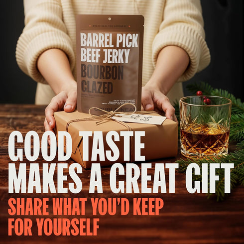 DOUBLE NEAT 2 Pack 3 Barrel Pick Bourbon Glazed Beef Jerky Gluten Free Gourmet Stocking Stuffers Men Whiskey Infused