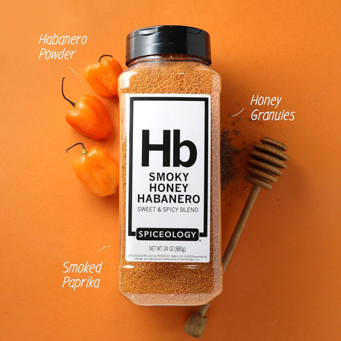 24 oz Spiceology - Smoky Honey Habanero - Sweet & Spicy BBQ Rub for Smoking or Grilling - Use On: Chicken, Wings, Pork