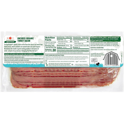 Applegate 8oz , Organic Hickory Smoked Uncured Turkey Bacon