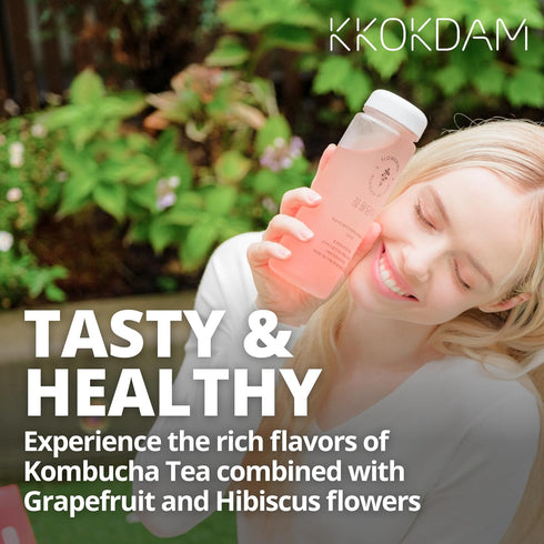 Pack 15 Packs KKOKDAM Kombucha Tea - Grapefruit & Hibiscus Korean Tea - Kombucha Drinks Probiotic Support, Low Calorie