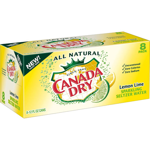 12 8 Count Canada Dry Lemon Lime Sparkling Seltzer Water, Fluid Ounce Can