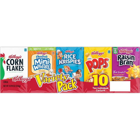 Pack, 10.94 oz (10 Count) Kellogg's Breakfast Cereal Assorted Variety Corn Flakes, Frosted Flakes, Frosted Mini-Wheats