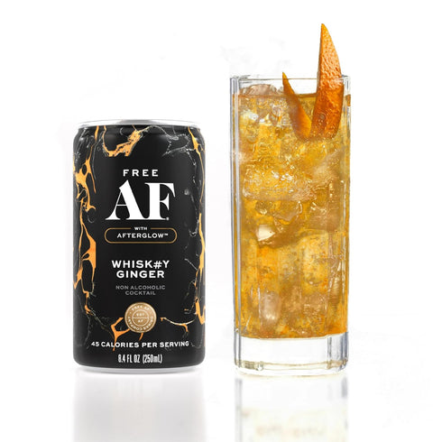 8.4 oz (12-Pack) AF Drinks Non-Alcoholic Whiskey Ginger | Alcohol Alternative Sparkling Cocktails with AFTERGLOW