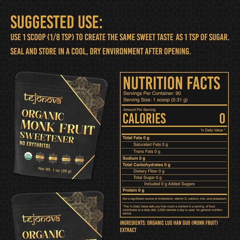 1oz 90 Organic Monk Fruit Extract Powder, Pure Monk Fruit Sweetener No Erythritol, Monkfruit Sweetener Pure Goodness