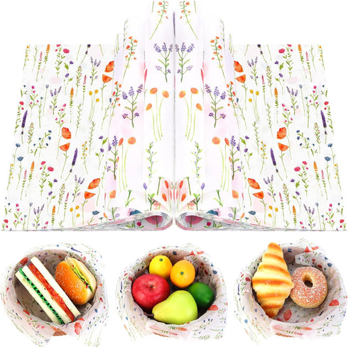 Welpurch 150Pcs Lavender Deli Paper, 9.8 x 8.3inch Spring Flower Proof Food Deli