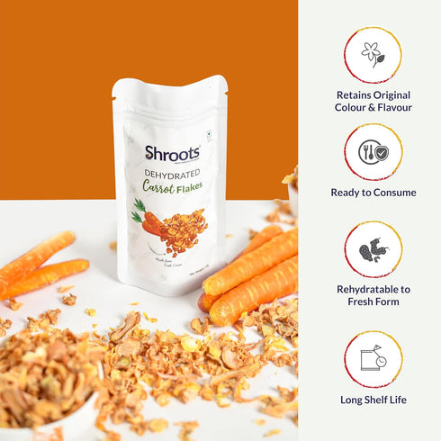 (45g 1.59 oz, Pack 1) SHROOTS Dehydrated Carrot Flakes Air Dried Dehydrated Vegetable, Gluten Free, Pure Veg, No Added