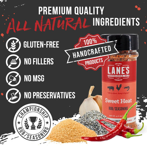 Lane's Sweet Heat Rub Seasoning, All-Natural BBQ Brisket Rub, 4.0 Oz, Made in USA