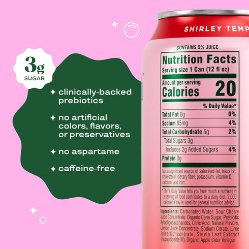 12 Pack, 12oz Bloom Pop Prebiotic Soda Shirley Temple Flavor, Cans | Prebiotic Soda for Gut Health, Low Calorie Soda