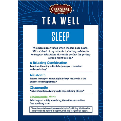 12 (Pack 6) Celestial Seasonings TeaWell Herbal Tea, Sleep with Melatonin, Chamomile Mint, Caffeine Free Wellness Tea