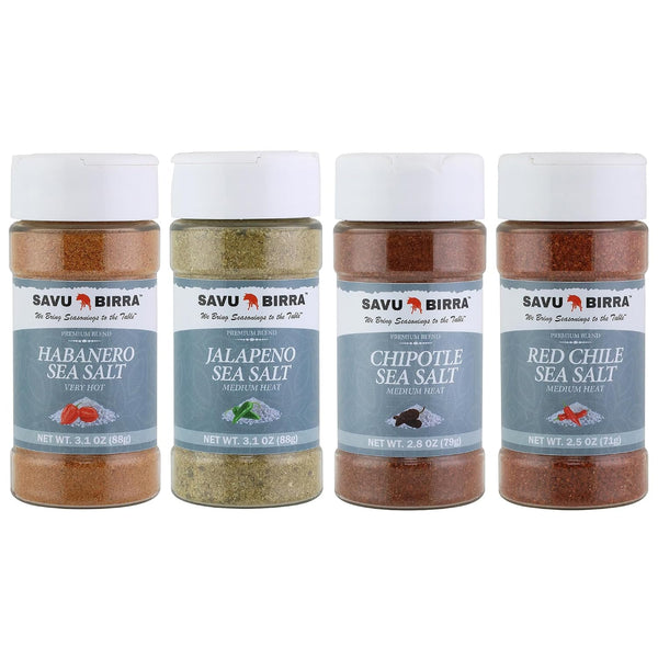 Savu Birra Gourmet Flavored Sea Salt 4 Pack: Jalapeno Sea Salt, Habanero