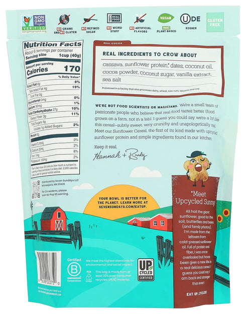 8 Oz 5g 1g (Pack 2) Seven Sundays Sunflower Cereal, Real Cocoa, Bag, Grain & Gluten Free, Upcycled Protein, Added