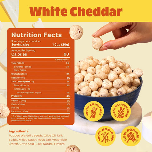 (6-Pack) 90 6g 2.11oz WonderPop White Cheddar Popped Water Lily Seeds | Gluten-Free, Non-GMO, Calorie, Protein |