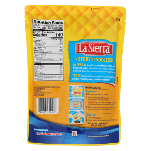 La Sierra 15.2 Refried Black Beans, Ready-to-Eat, Ounce Pouch