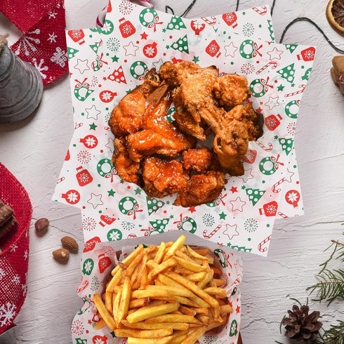 GeeRic 100 12 12 Inch,X'Mas Christmas Waxed Deli Paper Sheets for Cookies, Pcs Food Basket Liners for Sandwiches Fries