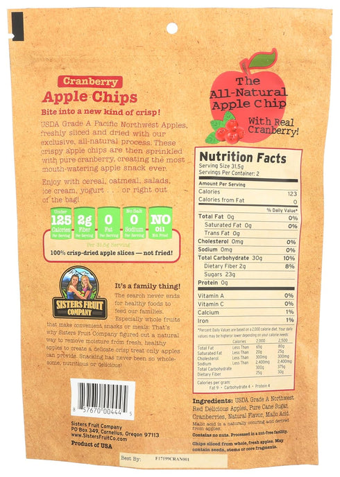 2.25 OZ. Sisters Fruit Company, Cranberry Apple Chips, All-Natural, No Preservatives, Fat-Free (Contains SIX Bags)