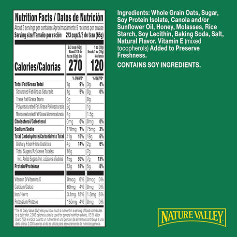 11 oz Nature Valley Protein Granola, Oats and Honey Granola, Resealable Snack Pouch