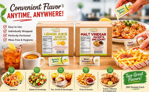 4 Packets 200 Count Malt Vinegar | Gram Portion Control | By Dasher's Spice & Beans |