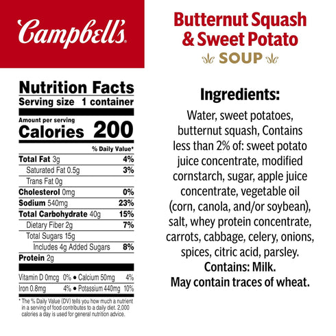 11.1 oz (8 Pack) Campbells Sipping Soup, Butternut Squash and Sweet Potato Soup, Microwavable Cup