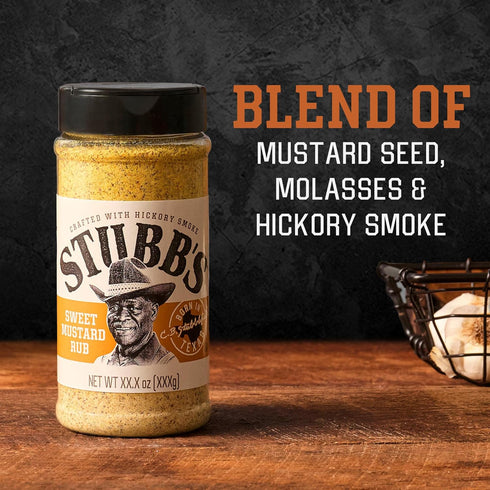 10.4 oz Stubbs Rub, Sweet Mustard, Tangy, Sweet & Smoky Flavor, Dry Barbecue Rub for Chicken Wings, Grilled Chicken