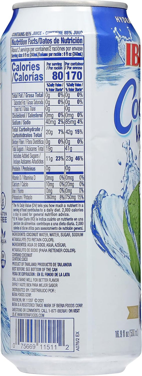 16.91 Oz (Pack 24) Iberia Coconut Water, No Pulp, Fl