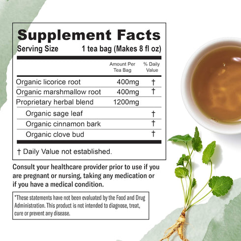 48 Numi Organic Throat Soother Herbal Tea Herbal Tea Bags Caffeine Free Blend with Sage Licorice Marshmallow Root