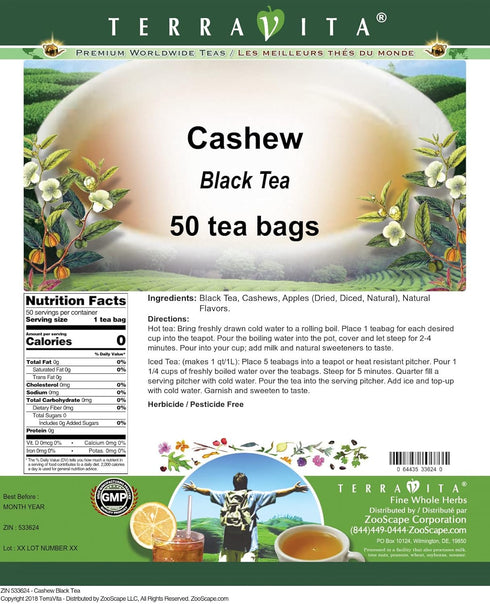 Terravita (50 533624) Cashew Black Tea tea bags, ZIN: