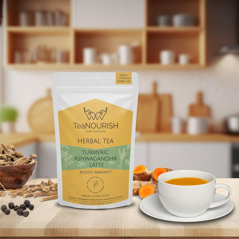 Immunity 100% 3.53oz/100g (Pack 2) TeaNOURISH Turmeric Ashwagandha Latte | Golden Milk Powder | Authentic Indian Remedy