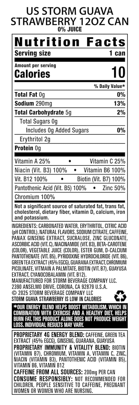 12 Oz (Pack 12) STORM Guava Strawberry, Fitness & Wellness Energy Drink, Fl