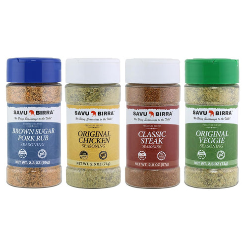 Savu Birra Gourmet Seasoning Variety 4 Pack, Chicken Seasoning, Steak Seasoning, Pork