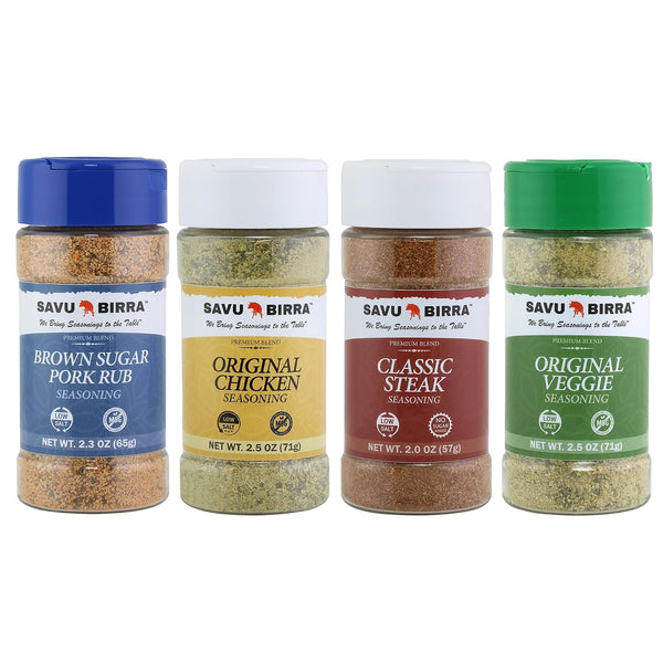 Savu Birra Gourmet Seasoning Variety 4 Pack, Chicken Seasoning, Steak Seasoning, Pork