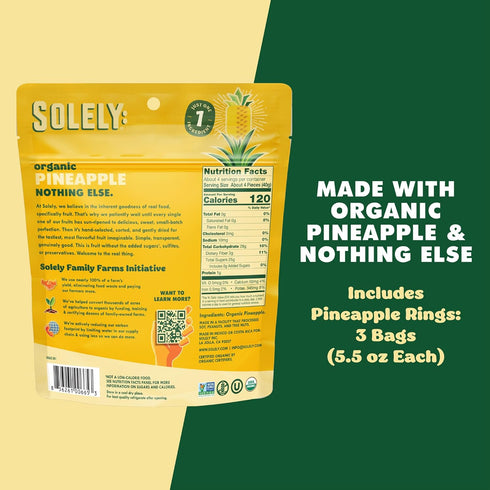 (5.5 oz Pack 3) 1 3 (16.5 oz) SOLELY - Organic Dried Pineapple Rings Resealable Bags, of - Real Fresh Fruit