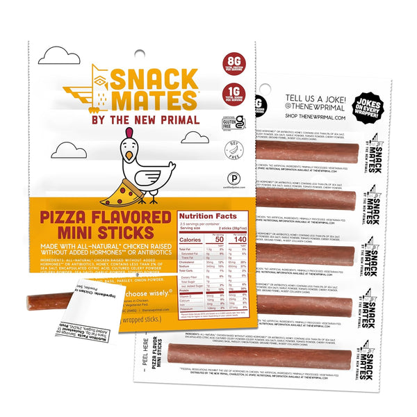 New Primal Snack Mates Pepperoni Pizza Chicken Sticks, Gluten Free Healthy Snacks