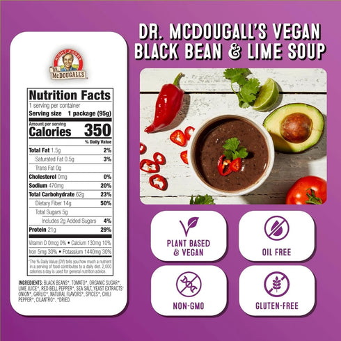 3.4 Pack 6 Dr. McDougall's Black Bean and Lime Soup - Gluten Free and Vegan Instant Soup - Vegetarian Soup - Ounce Cups