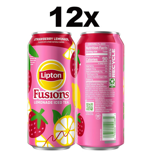 16 Oz (Pack 12) Lipton Fusions, Strawberry Lemonade & Iced Tea, Fl Cans