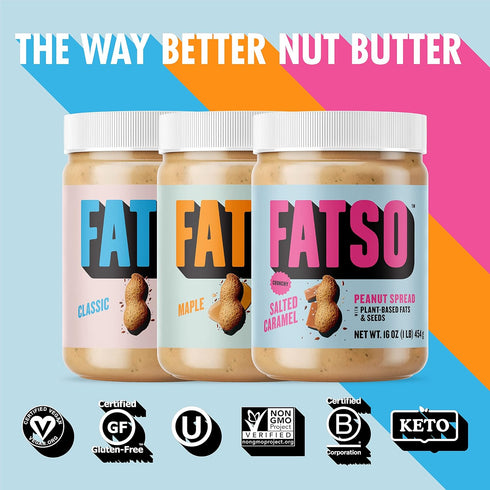 (16oz FATSO Crunchy Salted Caramel Peanut Butter - Natural Nut Spread w/Plant-based Seeds & Superfats - Keto-friendly