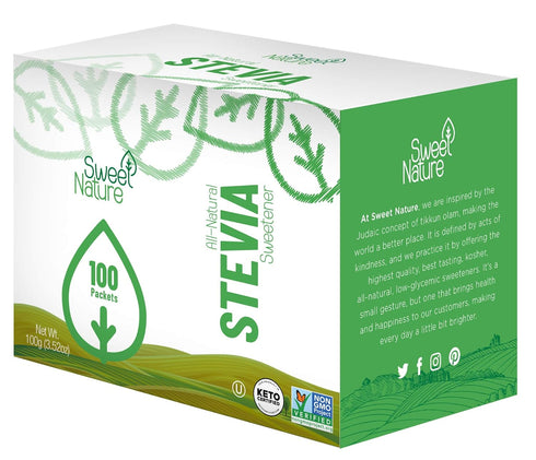 Sweet Nature Stevia Erythritol Sweetener Powder, Keto Sugar Substitute for Diabetics, Vegan, Low Carb, 100 Packets