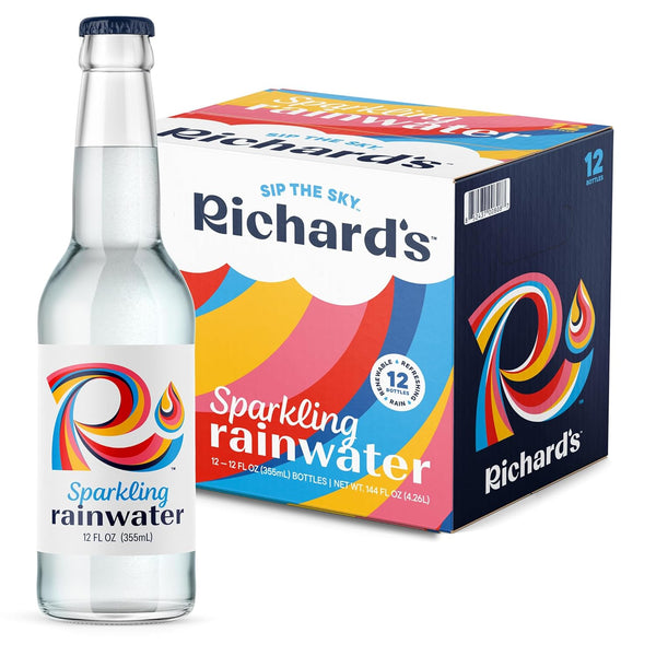 Richard's Rainwater Sparkling Water (12 fl oz Glass Bottles, 12-Pack), Long Lasting