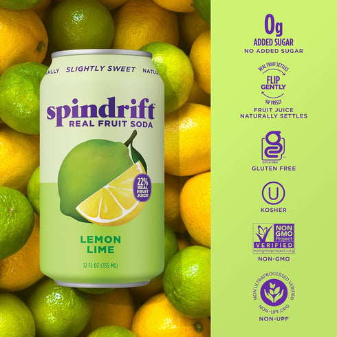 Pack 12 Spindrift "Lemon Lime" Soda, Made with Real Squeezed Fruit