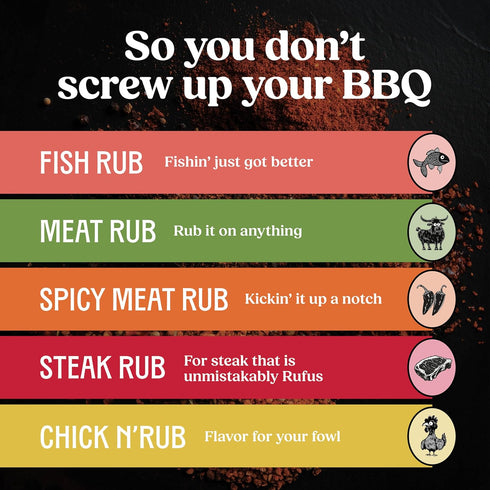 Set, 5 Set, Rufus Teague BBQ Seasoning Gift Big Box O' Rub BBQ Dry Rub for Smoking and Grilling Meat, Flavor Spice