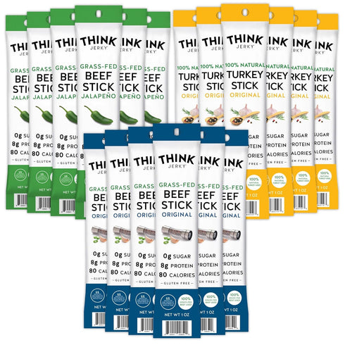 Think Jerky Meat Stick Variety Pack, High Protein, Sugar Free, Gluten Free,
