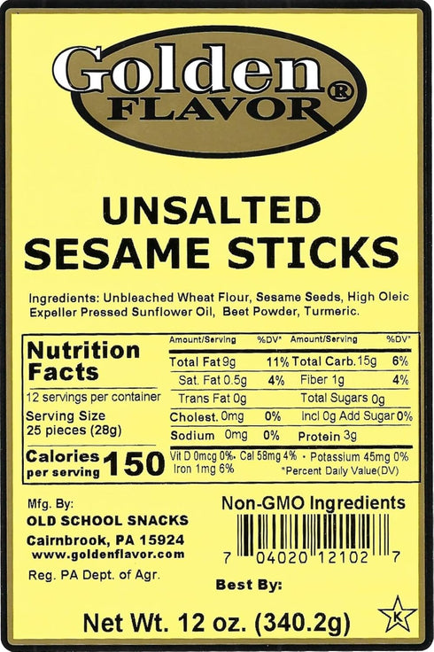 Golden Flavor Sesame Sticks 3 (4) 12 - Unsalted - pounds total - ounce bags