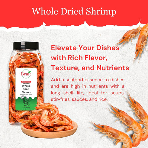 (5 oz) (5.2 oz) Byait Bundle Whole Dried Shrimp for Cooking & Snacks + Dried Louisiana Shrimp