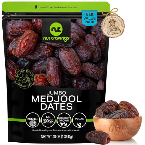 NUT CRAVINGS - Dried Jumbo Medjool Dates, No Sugar Added, Unsulphured (48oz,