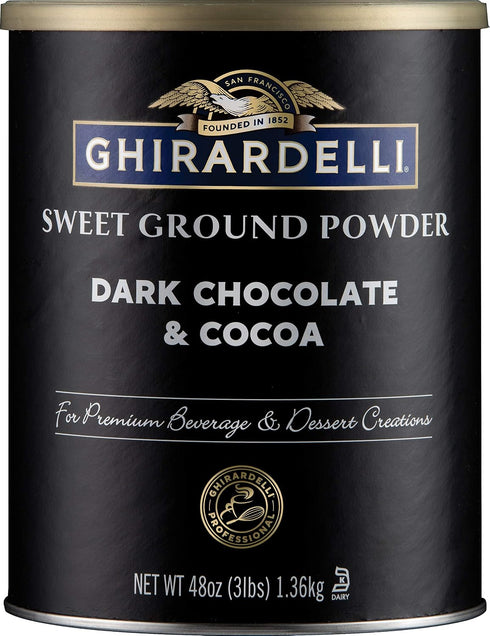 3 Ghirardelli Sweet Ground Dark Chocolate & Cocoa Powder, Pound Can with Ghirardelli Stamped Barista Spoon