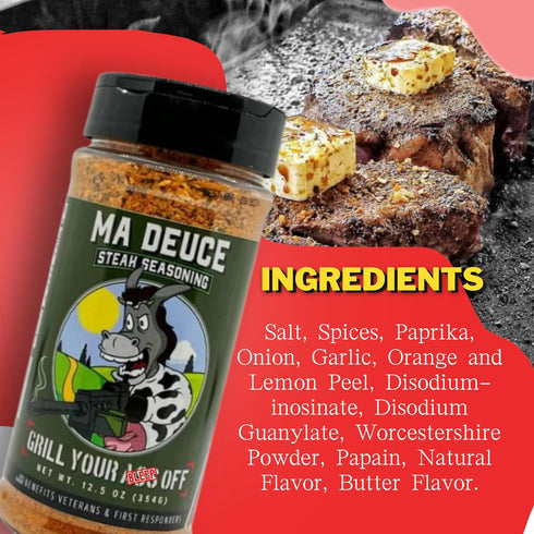 Ma Deuce Steak Seasoning by Grill Your As Off, 12.5 oz - BBQ & Grill Seasoning for Steaks, Burgers