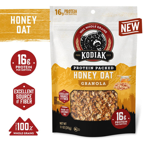 100% (Pack 5 Kodiak Cakes Granola, Honey Oat, High Protein, Whole Grains of pouches)