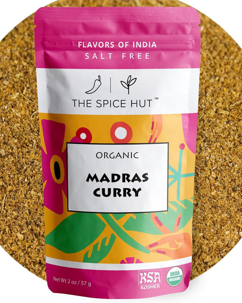Spice Hut Madras Curry Powder, Organic, Salt-Free Indian Seasoning for Cooking Spicy South Asian Food, 2oz